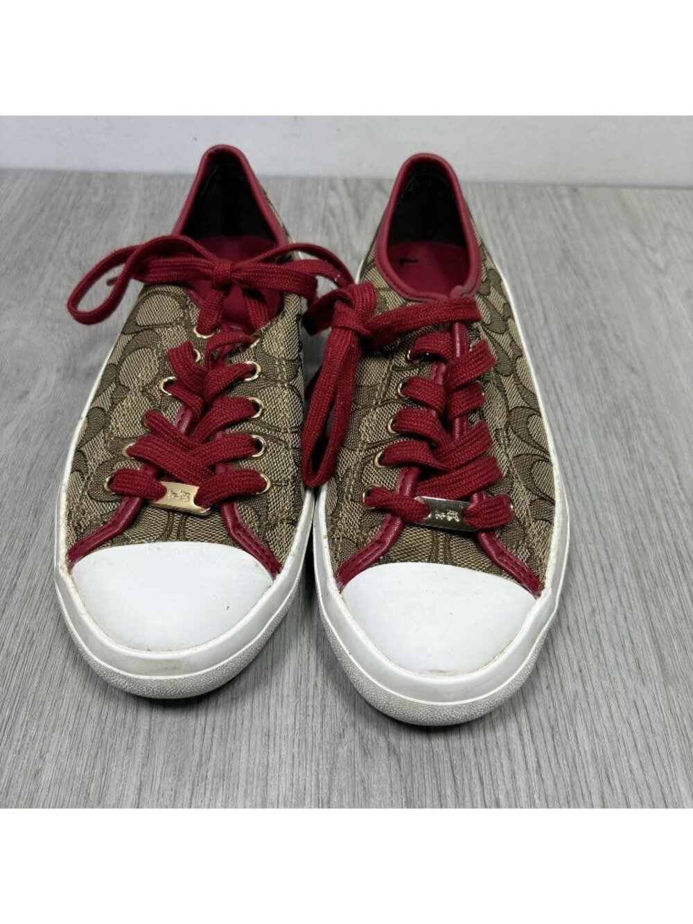 Coach Barrett Signature Canvas Sneakers Women’s Size 6.5B Brown Lace Up Shoes
